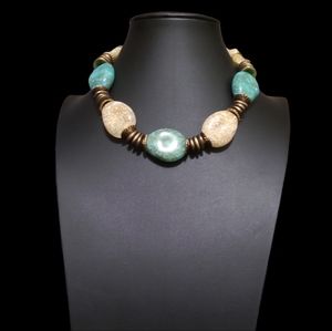 16" Green and White Stone Like Beaded Necklace Lot 1